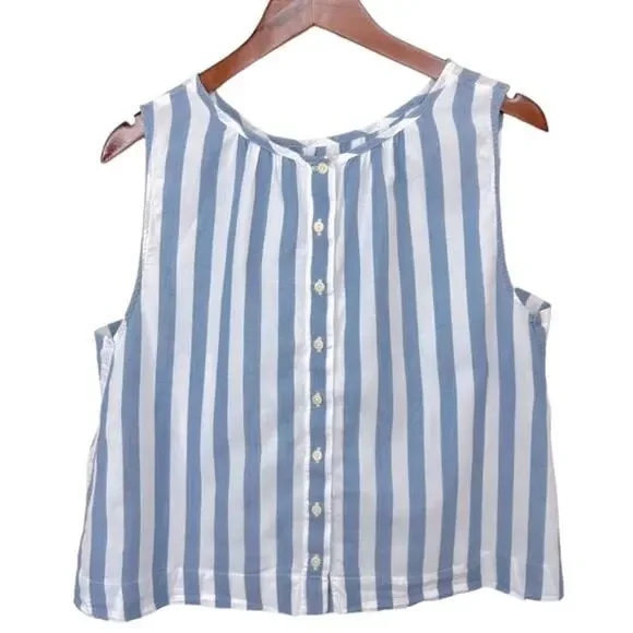 MADEWELL Indigo Button blouse top sleeveless striped cotton Size L - Picture 3 of 13
